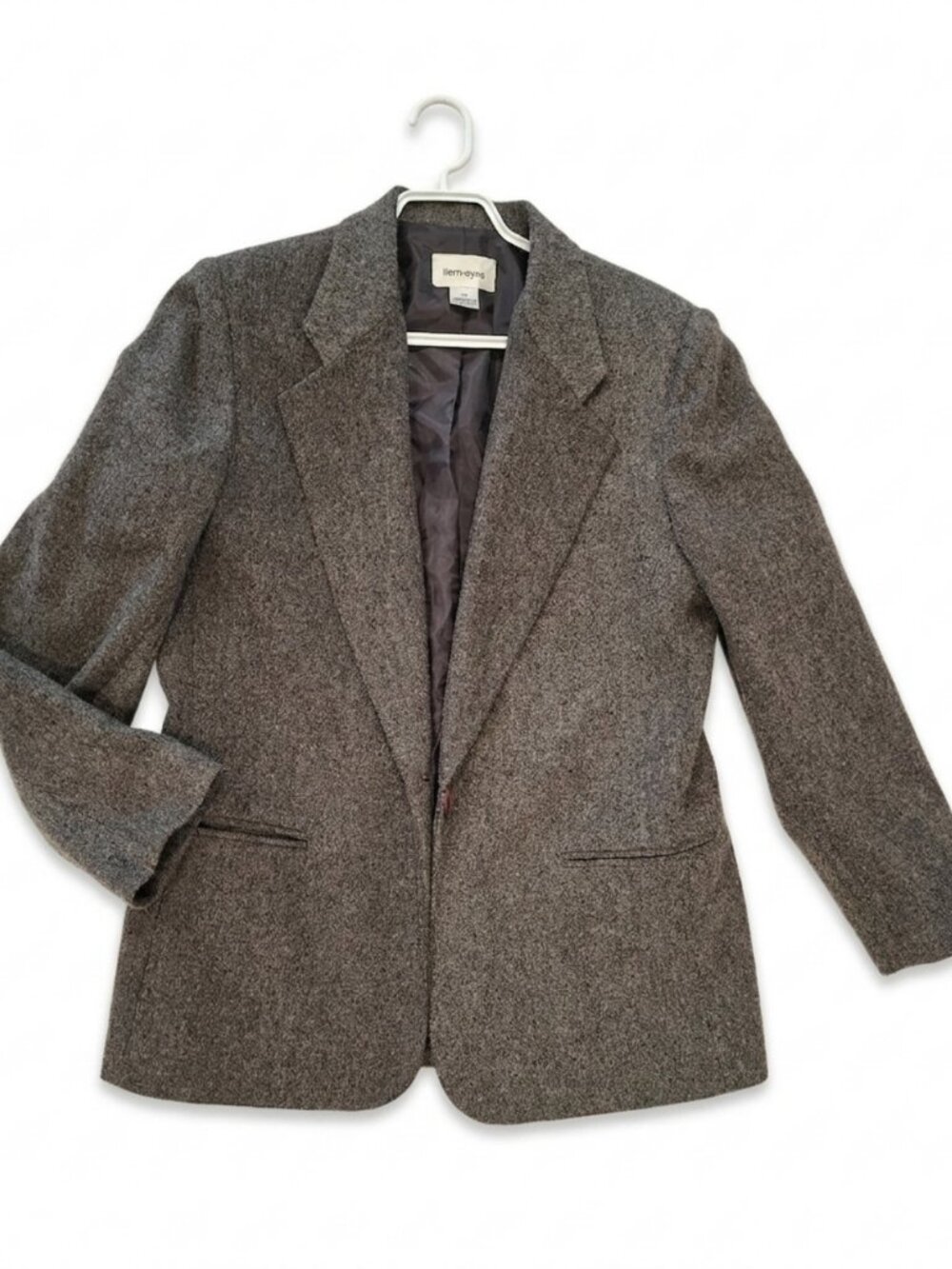 Vintage 90s Wool Blend Blazer – Size 10, Dark Gray Tweed Woolblendmark